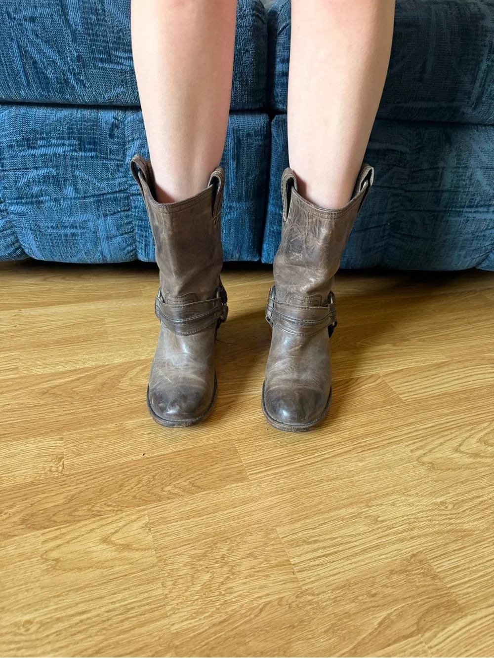 Frye Brown Leather Short Harness Boots